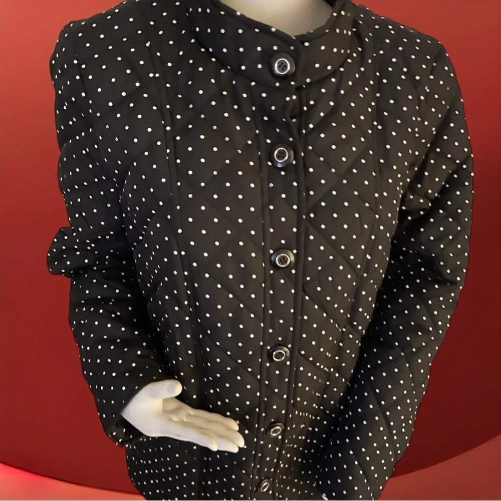 NWT CHICO’S $139 Black Polka-Dot Mandarin Collar Quilted Jacket 2 (Large 12/14) - Picture 11 of 16